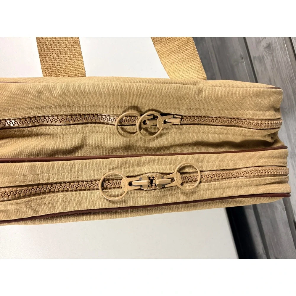 Vintage Lands' End Duffle Bag Canvas Leather USA Made Strap Beige